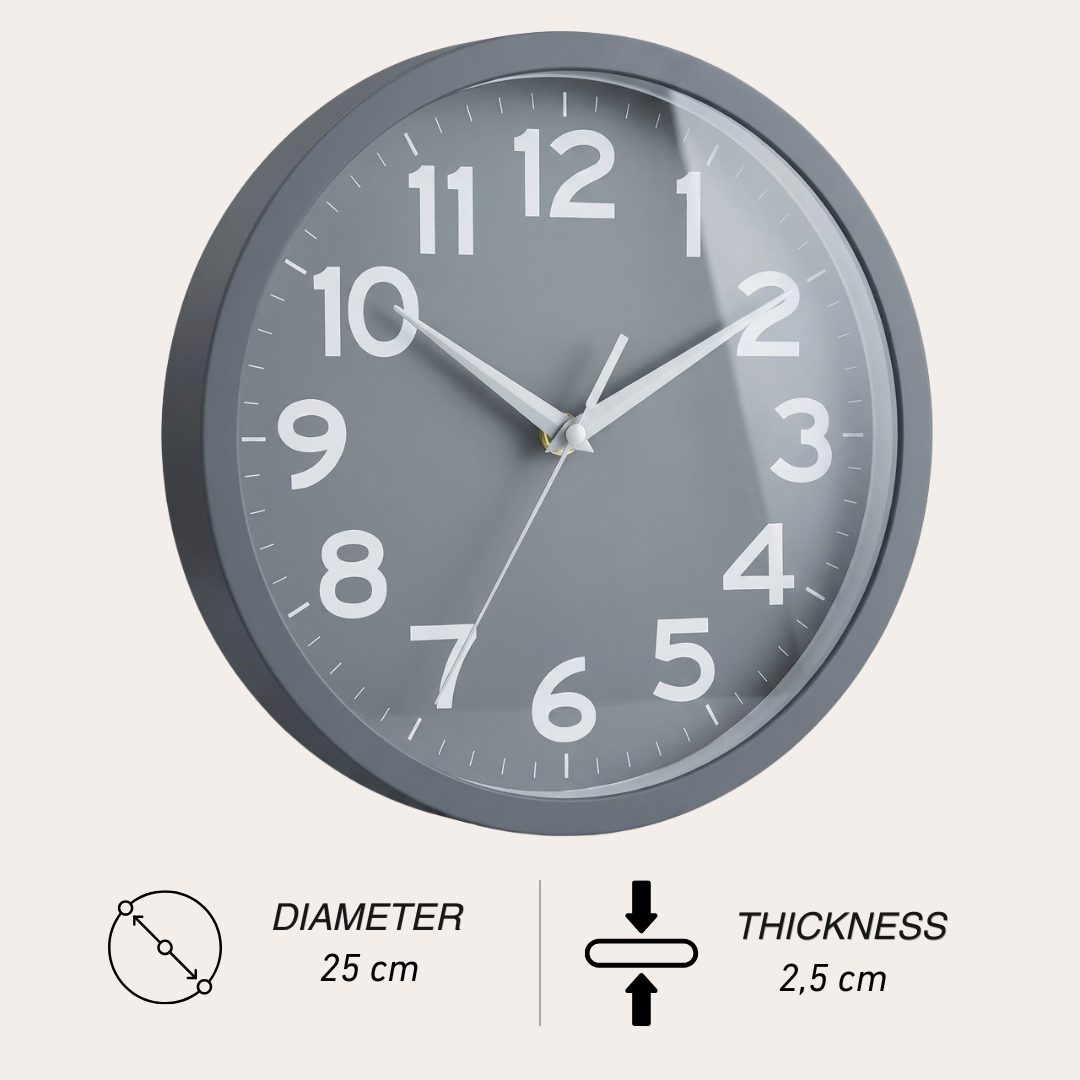 Contemporary Matte Grey Kitchen Wall Clock