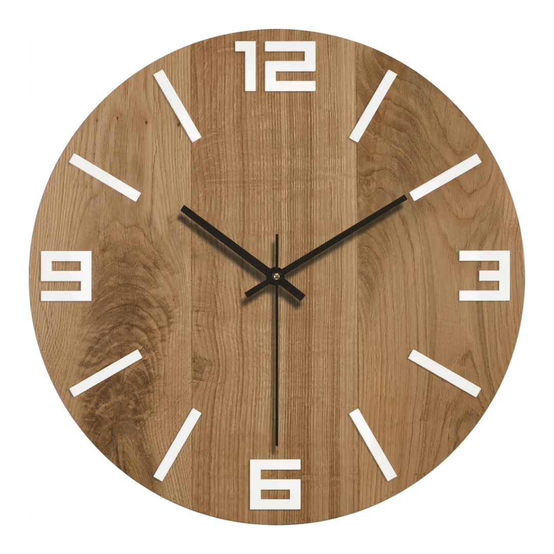 Modern Art Deco Round Wooden Wall Clock