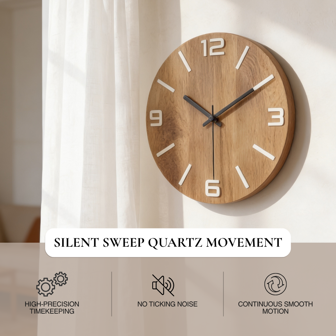 Modern Art Deco Round Wooden Wall Clock