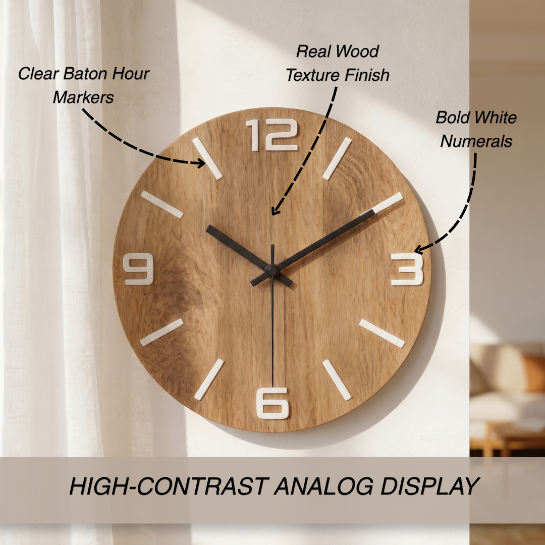 Modern Art Deco Round Wooden Wall Clock