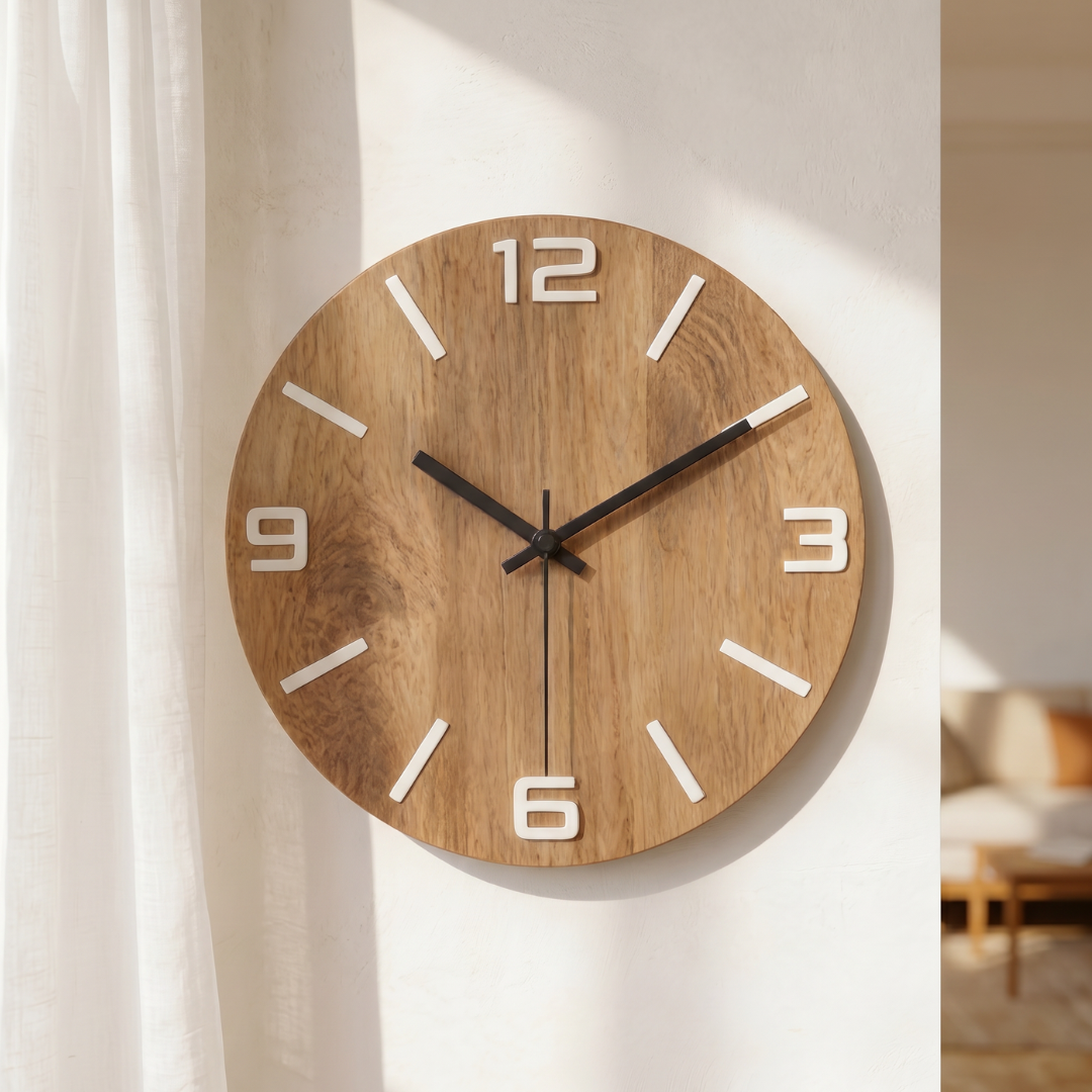 Modern Art Deco Round Wooden Wall Clock
