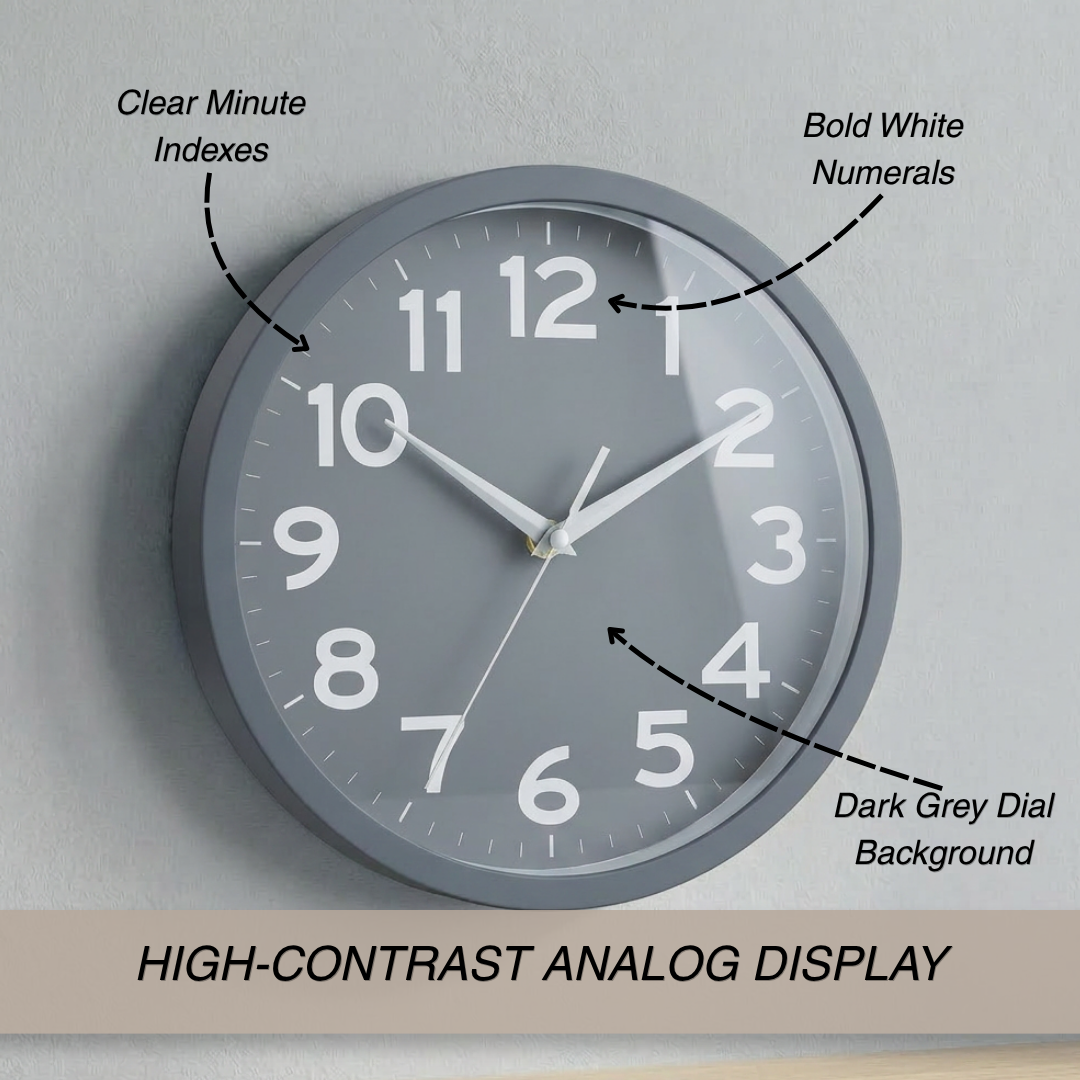 Contemporary Matte Grey Kitchen Wall Clock
