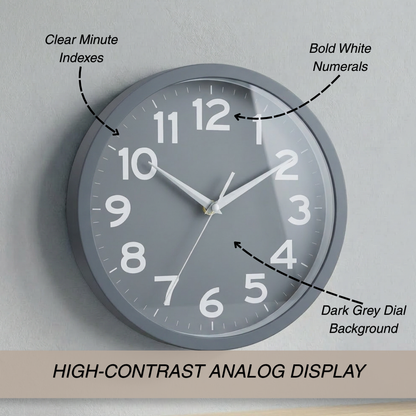 Contemporary Matte Grey Kitchen Wall Clock
