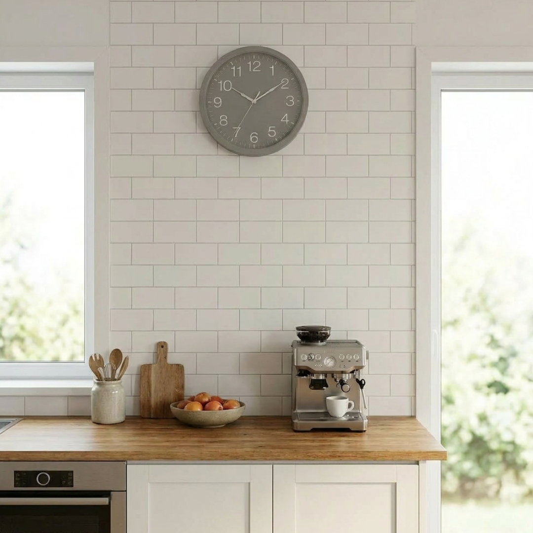 Contemporary Matte Grey Kitchen Wall Clock
