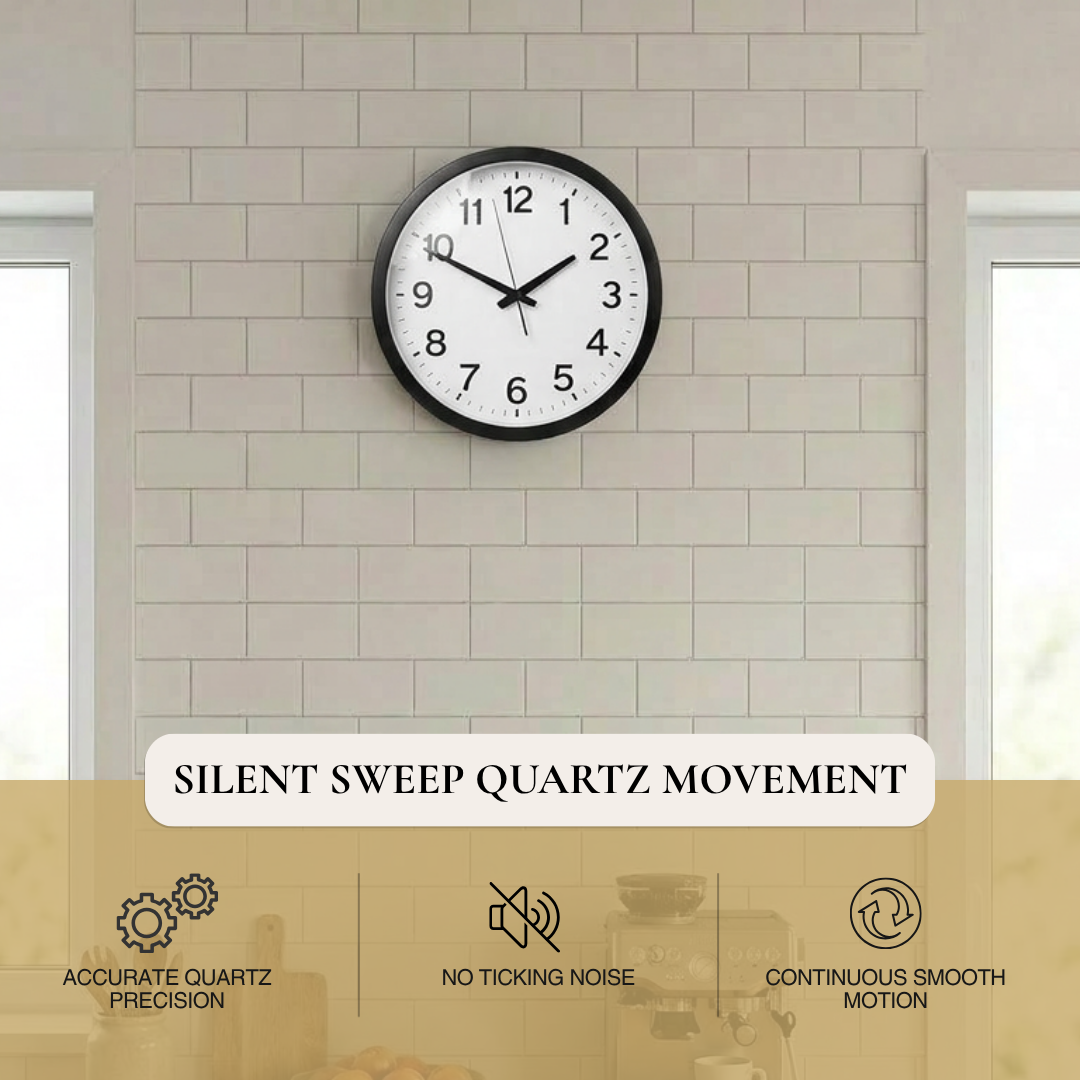 Modern Black Plastic Kitchen Wall Clock