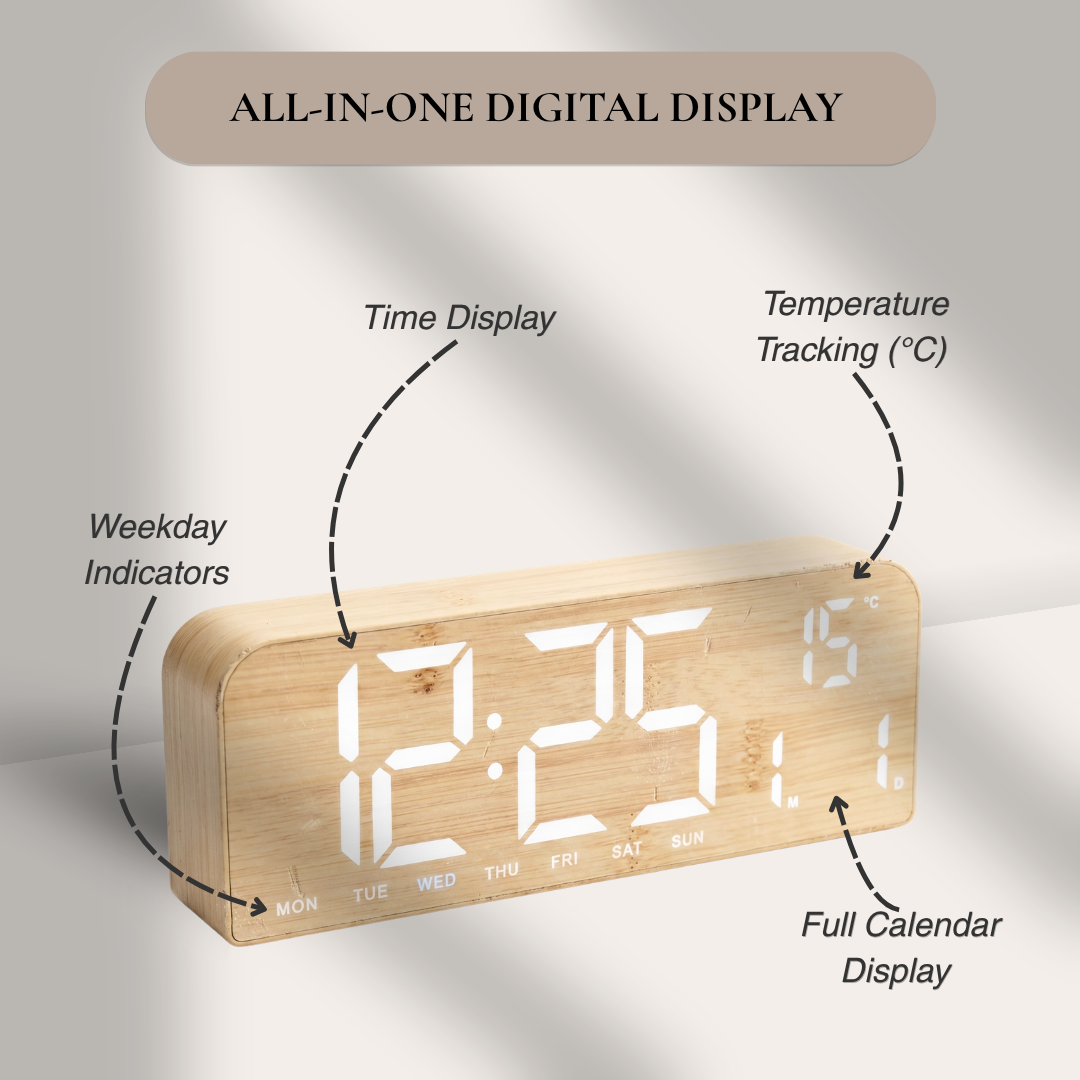 Modern Wood Grain LED Digital Alarm Clock