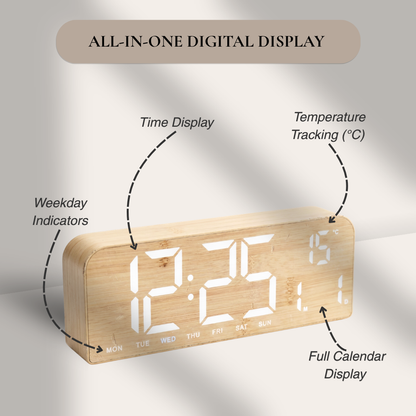 Modern Wood Grain LED Digital Alarm Clock