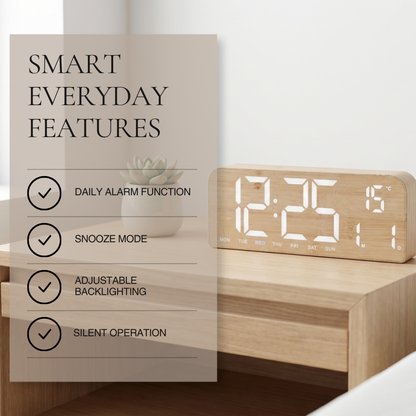 Modern Wood Grain LED Digital Alarm Clock