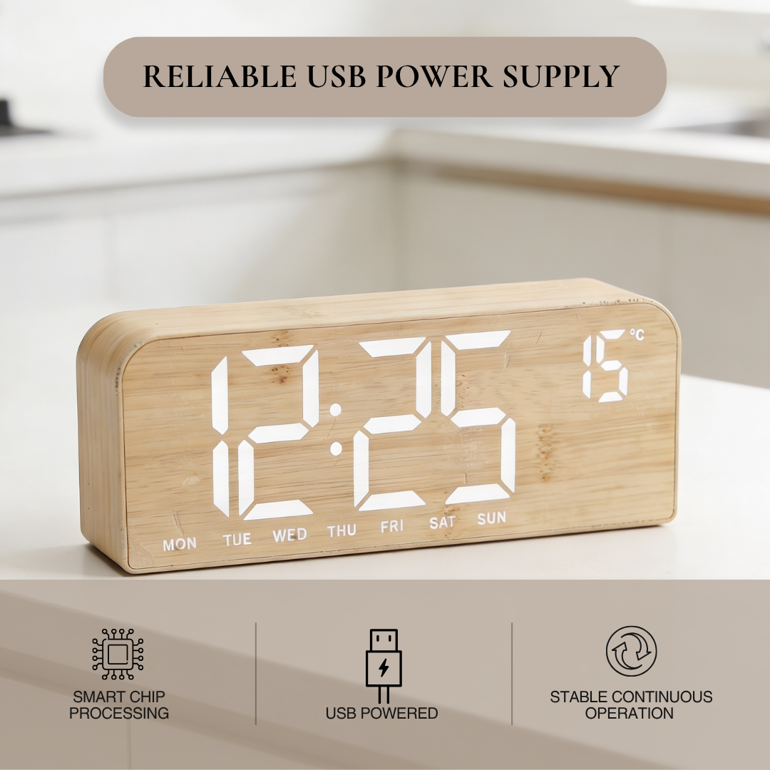 Modern Wood Grain LED Digital Alarm Clock