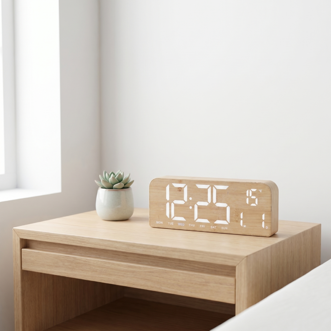 Modern Wood Grain LED Digital Alarm Clock