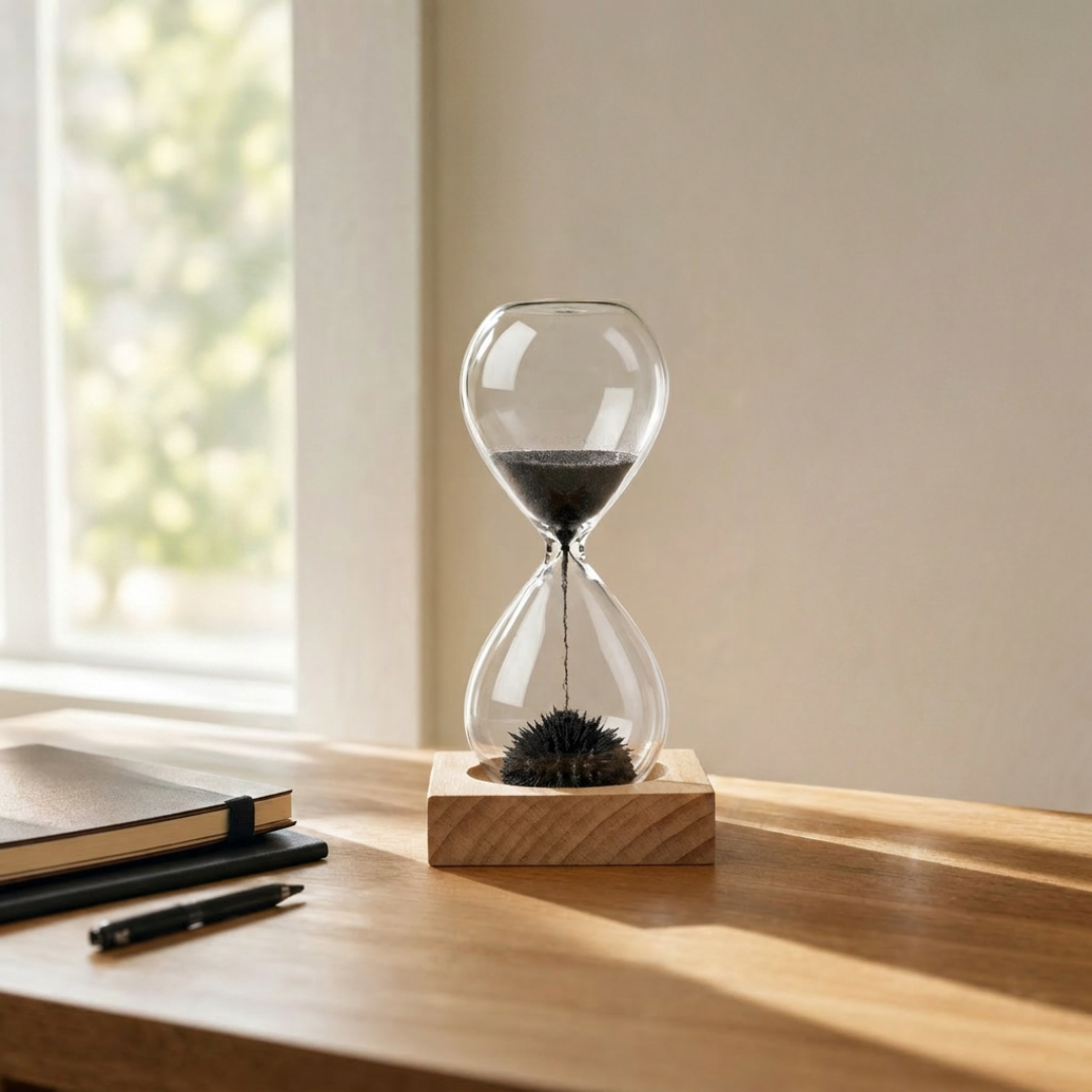 Magnetic Sand Hourglass with Natural Wooden Stand