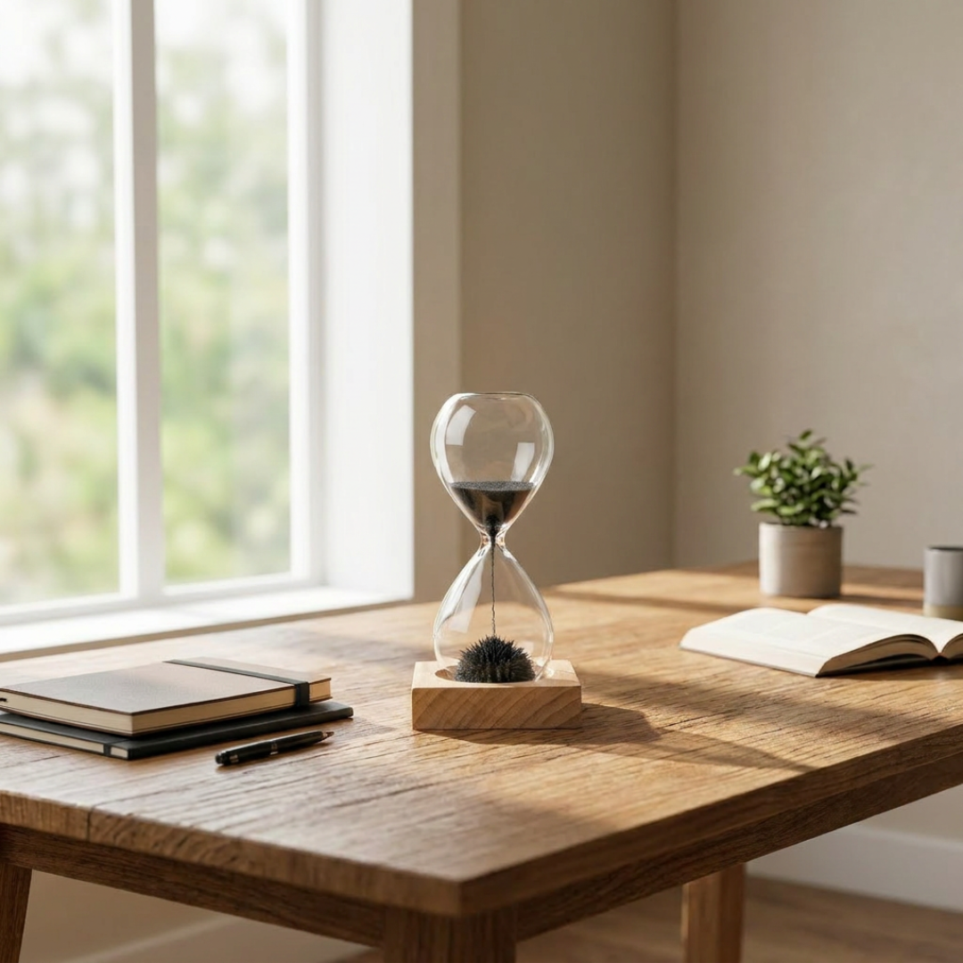 Magnetic Sand Hourglass with Natural Wooden Stand