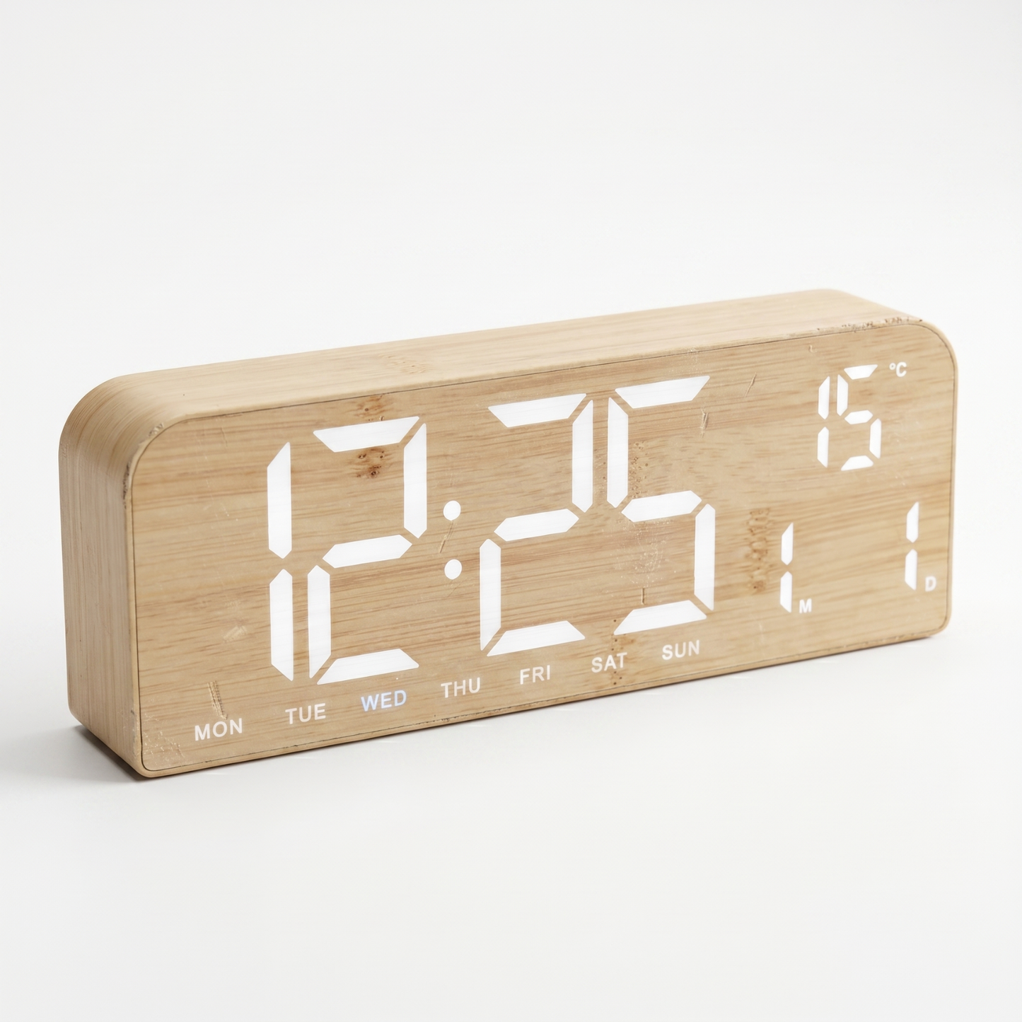 Modern Wood Grain LED Digital Alarm Clock