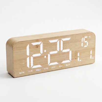 Modern Wood Grain LED Digital Alarm Clock