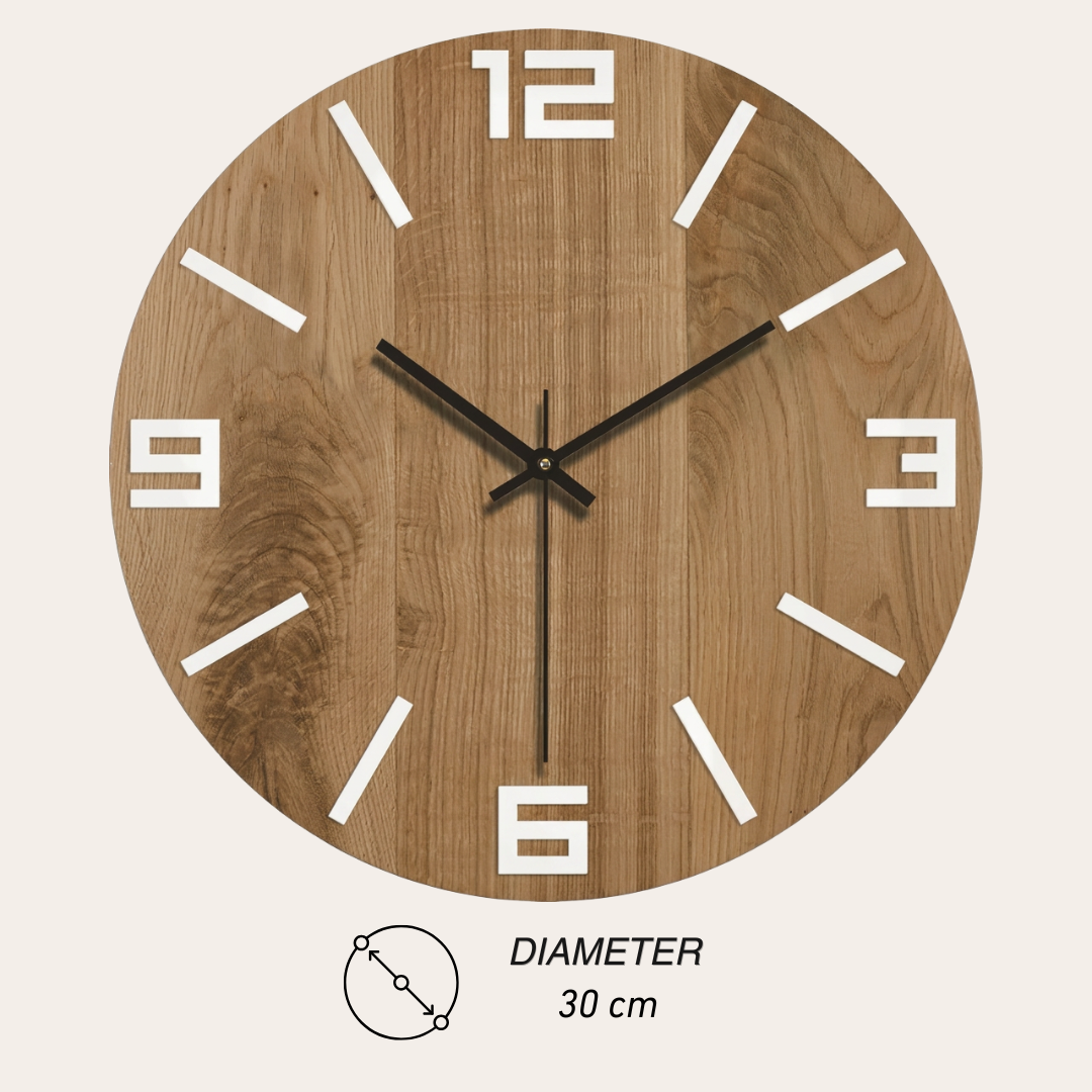 Modern Art Deco Round Wooden Wall Clock